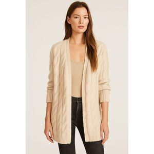 SABLYN Cream Chunky Knit Cashmere Cable Knit Duster Cardigan Women's Size Medium